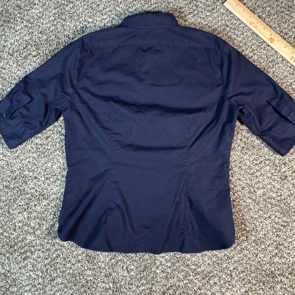Women's Ralph Lauren Black Label Sz 12 Navy Blue Cotton Button Down Shirt - Picture 8 of 8